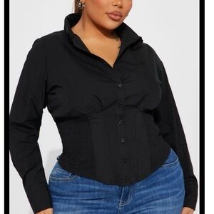 Fashion Nova Black Button-Down Corset Shirt